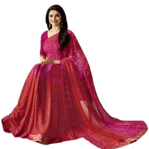 Elegant Pink and Red Saree NWT One Size - Picture 3 of 5